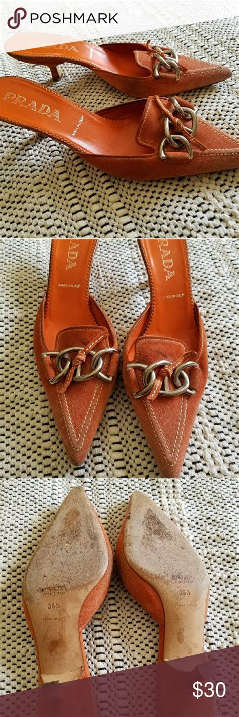 prada orange kitten heels|Prada kitten heel mules.